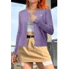 imageArachampampCloz Womens 2025 Summer Lightweight Cardigan Long Sleeve Cable Knit Hollow Out Bow Embroidery TopsPurple