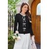 imageArachampampCloz Womens Bow Sweaters Fall Color Block Casual Cardigan Sweaters 2025Blackwhite