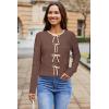 imageArachampampCloz Womens Bow Sweaters Fall Color Block Casual Cardigan Sweaters 2025Coffeeapricot