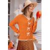 imageArachampampCloz Womens Bow Sweaters Fall Color Block Casual Cardigan Sweaters 2025Orangewhite