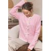 imageArachampampCloz Womens Bow Sweaters Fall Color Block Casual Cardigan Sweaters 2025Pinkwhite