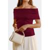 imageArachampampCloz Womens Convertible Neckline OffShoulder Cowl Neck Slim Fit Tops 2025Wine Red