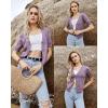 imageArachampampCloz Womens Lightweight Summer Business Casual Cropped Short Sleeve CardiganGrey Purple