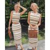 imageArachampampCloz Womens Non See Through 2 Piece Sets Early Fall Tank Top and Midi Skirt Knit OutfitsWhitedark Apricot Stripe