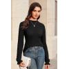 imageArachampampCloz Womens Silk Wool Blend Lace Mock Neck Slim Fitted Sweater Trendy 2025Black