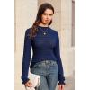 imageArachampampCloz Womens Silk Wool Blend Lace Mock Neck Slim Fitted Sweater Trendy 2025Blue