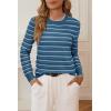 imageArachampampCloz Womens Soft Knit Sweater Fall Dressy Casual Pullover TopsStriped Blue White