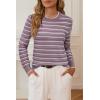imageArachampampCloz Womens Soft Knit Sweater Fall Dressy Casual Pullover TopsStriped Purple White