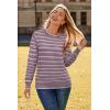 imageArachampampCloz Womens Soft Knit Sweater Fall Dressy Casual Pullover TopsStriped Purple White