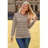 imageArachampampCloz Womens Soft Knit Sweater Fall Dressy Casual Pullover TopsStriped Taupe Black