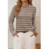 imageArachampampCloz Womens Soft Knit Sweater Fall Dressy Casual Pullover TopsStriped Taupe Black