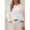 imageArachampampCloz Womens Soft Knit Sweater Fall Dressy Casual Pullover TopsStriped White Purple