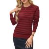 imageArachampampCloz Womens Soft Knit Sweater Fall Dressy Casual Pullover TopsStriped Wine Black