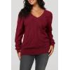 imageArachampampCloz Womens Soft V Neck Long Sleeve Fall Casual Regular Fit Sweater TopsBurgundy