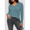 imageArachampampCloz Womens Soft V Neck Long Sleeve Fall Casual Regular Fit Sweater TopsDusty Blue