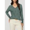 imageArachampampCloz Womens Soft V Neck Long Sleeve Fall Casual Regular Fit Sweater TopsGrey Green