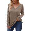 imageArachampampCloz Womens Soft V Neck Long Sleeve Fall Casual Regular Fit Sweater TopsNutmeg