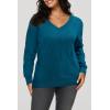 imageArachampampCloz Womens Soft V Neck Long Sleeve Fall Casual Regular Fit Sweater TopsPeacock Blue