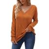 imageArachampampCloz Womens Soft V Neck Long Sleeve Fall Casual Regular Fit Sweater TopsRed Caramel