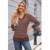 imageArachampampCloz Womens Soft V Neck Long Sleeve Fall Casual Regular Fit Sweater TopsStriped Brown White