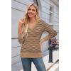 imageArachampampCloz Womens Soft V Neck Long Sleeve Fall Casual Regular Fit Sweater TopsStriped Camel Navy
