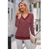 imageArachampampCloz Womens Soft V Neck Long Sleeve Fall Casual Regular Fit Sweater TopsStriped Dark Red White