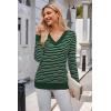 imageArachampampCloz Womens Soft V Neck Long Sleeve Fall Casual Regular Fit Sweater TopsStriped Green White