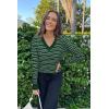 imageArachampampCloz Womens Soft V Neck Long Sleeve Fall Casual Regular Fit Sweater TopsStriped Green White