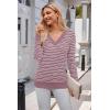 imageArachampampCloz Womens Soft V Neck Long Sleeve Fall Casual Regular Fit Sweater TopsStriped Grey Purple White