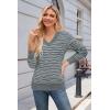 imageArachampampCloz Womens Soft V Neck Long Sleeve Fall Casual Regular Fit Sweater TopsStriped Grey White