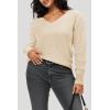 imageArachampampCloz Womens Soft V Neck Long Sleeve Fall Casual Regular Fit Sweater TopsWhite Apricot 02