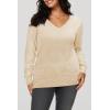 imageArachampampCloz Womens Soft V Neck Long Sleeve Fall Casual Regular Fit Sweater TopsWhite Apricot 02
