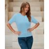 imageArachampampCloz Womens Summer Fall Scalloped Lace Cuff Crewneck Tops Textured ShirtsCool Blue