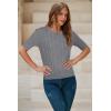 imageArachampampCloz Womens Summer Fall Scalloped Lace Cuff Crewneck Tops Textured ShirtsGrey