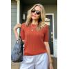 imageArachampampCloz Womens Summer Fall Scalloped Lace Cuff Crewneck Tops Textured ShirtsRust Orange