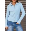 imageArachampampCloz Womens Wool Blend Fall Zip Up Lapel Neck Business Cardigan Sweaters 2025Pale Blue