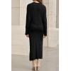 imageArachampampCloz Womens Wool Blend Sweater 2 Piece Sets Fall Business Long Sleeve Top Midi Skirts Outfits 2025Black