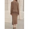 imageArachampampCloz Womens Wool Blend Sweater 2 Piece Sets Fall Business Long Sleeve Top Midi Skirts Outfits 2025Brown