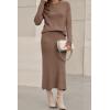 imageArachampampCloz Womens Wool Blend Sweater 2 Piece Sets Fall Business Long Sleeve Top Midi Skirts Outfits 2025Brown
