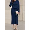 imageArachampampCloz Womens Wool Blend Sweater 2 Piece Sets Fall Business Long Sleeve Top Midi Skirts Outfits 2025Navy