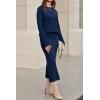 imageArachampampCloz Womens Wool Blend Sweater 2 Piece Sets Fall Business Long Sleeve Top Midi Skirts Outfits 2025Navy