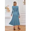 imageArachampampCloz Womens Wool Blend Tie Waist Pleated Fall Sweater Dress 2025Blue