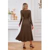 imageArachampampCloz Womens Wool Blend Tie Waist Pleated Fall Sweater Dress 2025Dark Camel