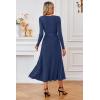 imageArachampampCloz Womens Wool Blend Tie Waist Pleated Fall Sweater Dress 2025Navy