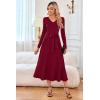 imageArachampampCloz Womens Wool Blend Tie Waist Pleated Fall Sweater Dress 2025Wine Red