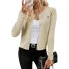 imageArachampampCloz Womens 2025 Summer Lightweight Cardigan Long Sleeve Cable Knit Hollow Out Bow Embroidery TopsBeige