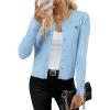 imageArachampampCloz Womens 2025 Summer Lightweight Cardigan Long Sleeve Cable Knit Hollow Out Bow Embroidery TopsLight Blue