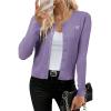 imageArachampampCloz Womens 2025 Summer Lightweight Cardigan Long Sleeve Cable Knit Hollow Out Bow Embroidery TopsPurple