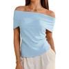 imageArachampampCloz Womens Convertible Neckline OffShoulder Cowl Neck Slim Fit Tops 2025Light Blue