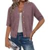 imageArachampampCloz Womens Lightweight Cardigan Short Sleeve Shrugs Button Crochet Knit Fashion Sweaters Tops Cozy CloudsGrey Purple